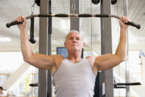 Elderly strength training and weightlifting.